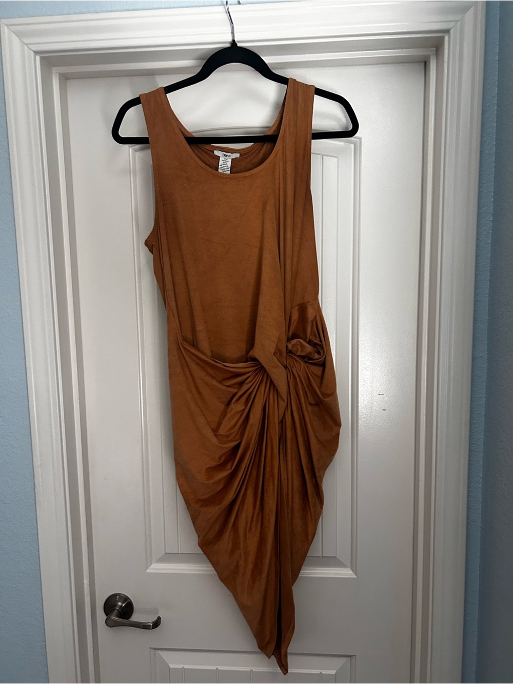 Bar III Asymmetrical Rust-Toned Twist Draped Dress